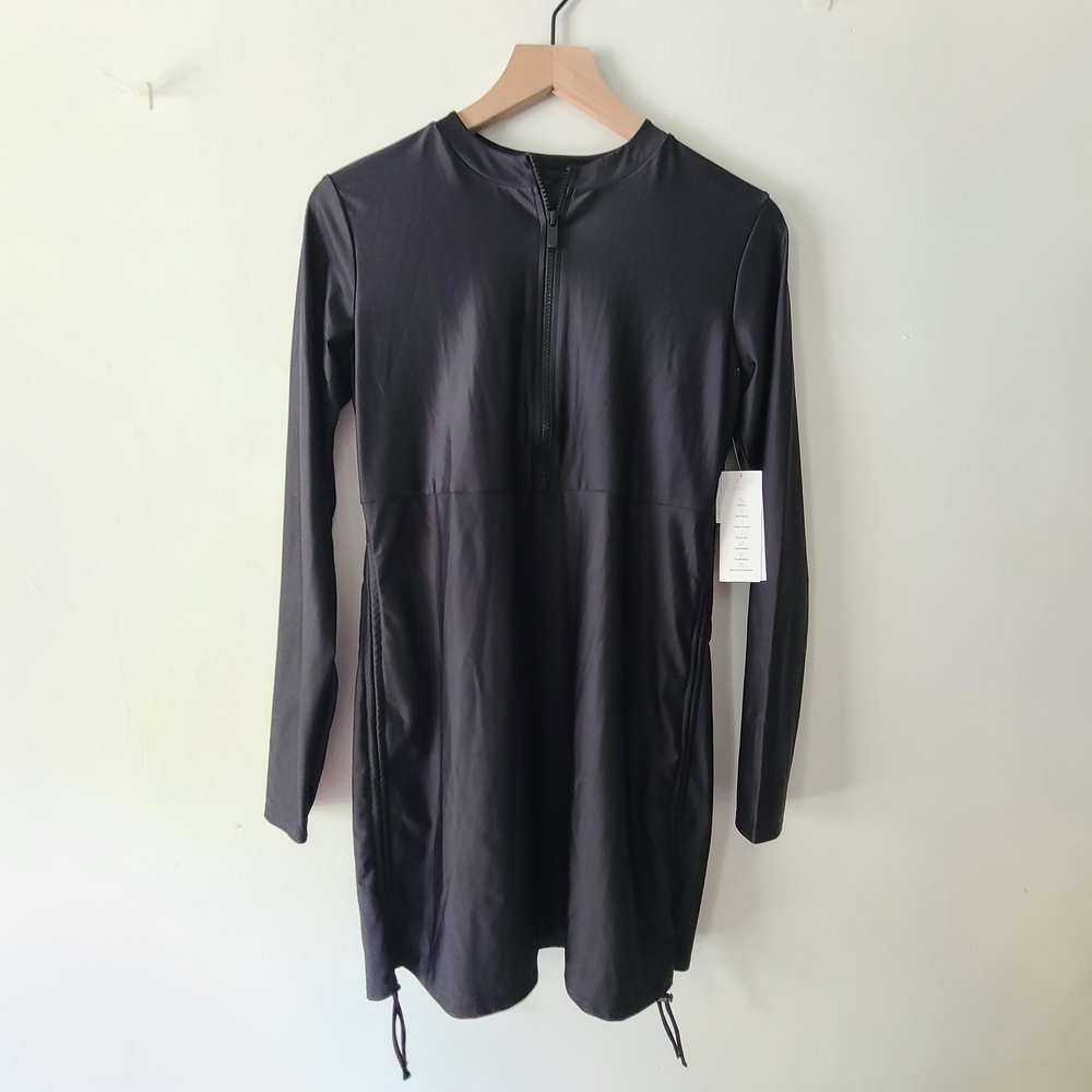 Black Mott 50 Sonja Swim Dress - UPF 50+, Zip Neck, Long Sleeve